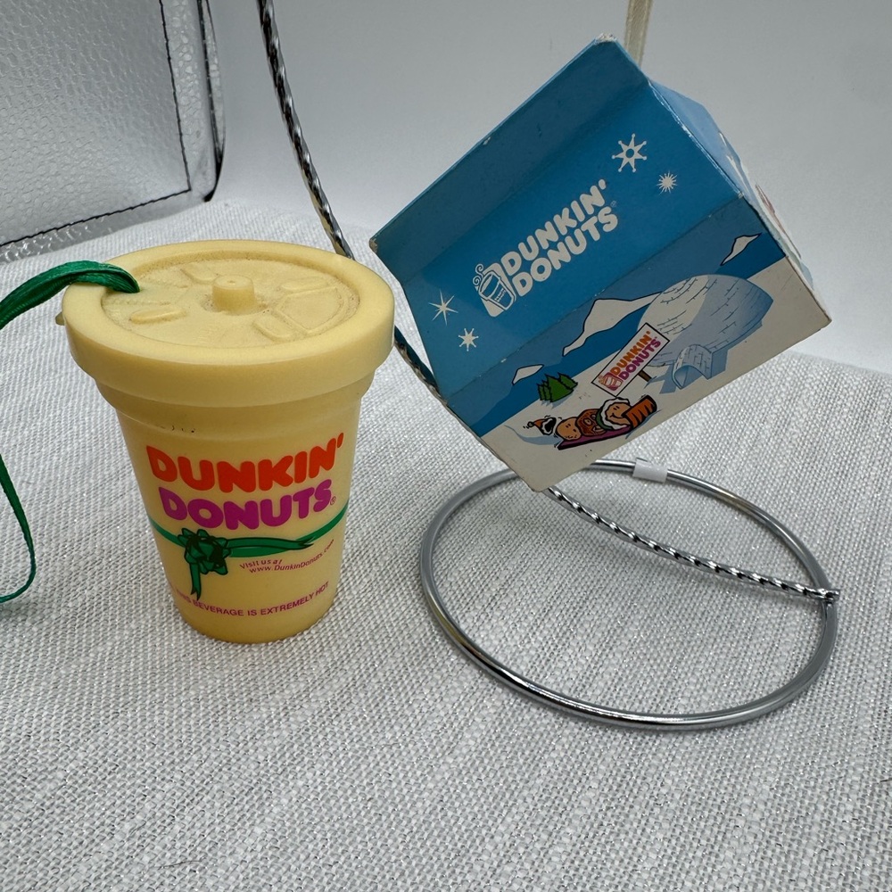 Dunkin' Donuts Holiday Ornament Set - munchkin box and coffee cup 2003